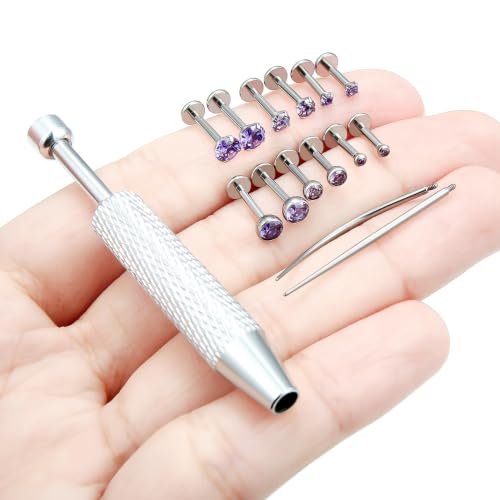 F136 Titanium 20/18/16g Flatback Earrings Nose Lip Rings Jewelry - color: Purple, size: 16g