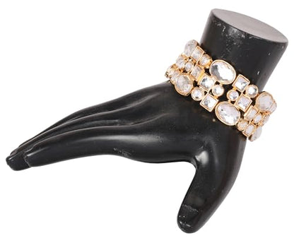 Touchstone Indian Bollywood Desire Brass Base Exotic Workmanship Free Size Cuff Bracelet in Antique Gold Or White Or Copper Tone for Women. - style: D003 Gold