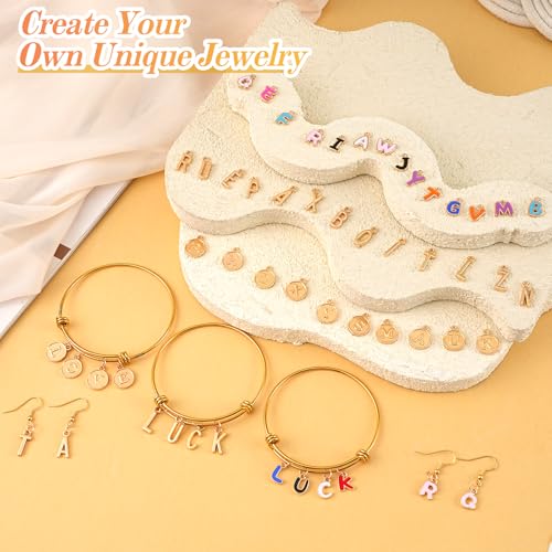 Riwiuue Letter Charms for Jewelry Making | Includes 156 Gold & Enamel Initial Charms and 200 Jump Rings for Keychains, Bracelets, Necklaces, DIY Crafts - color: Gold ＆ Colorful Charm Set