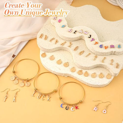 Riwiuue Letter Charms for Jewelry Making | Includes 156 Gold & Enamel Initial Charms and 200 Jump Rings for Keychains, Bracelets, Necklaces, DIY Crafts - color: Gold ＆ Colorful Charm Set