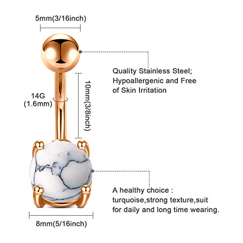 Belly Button Rings Stainless Steel 14G CZ Opal Navel Rings Barbells Women Girls Belly Piercing Jewelry - color: Rose Gold Color-Style A-5 PCS