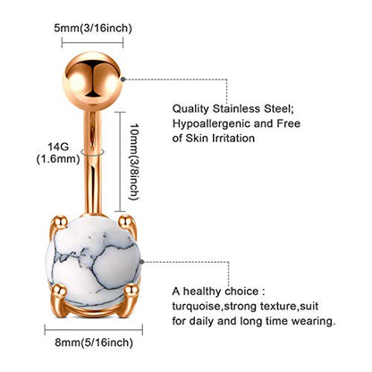 Belly Button Rings Stainless Steel 14G CZ Opal Navel Rings Barbells Women Girls Belly Piercing Jewelry - color: Rose Gold Color-Style A-5 PCS