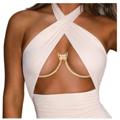Rhinestone Chest Bracket Bra Chain Sexy Bikini Crystal Body Chains Butterfly Chest Chain Body Jewelry Accessories for Women - color: color3