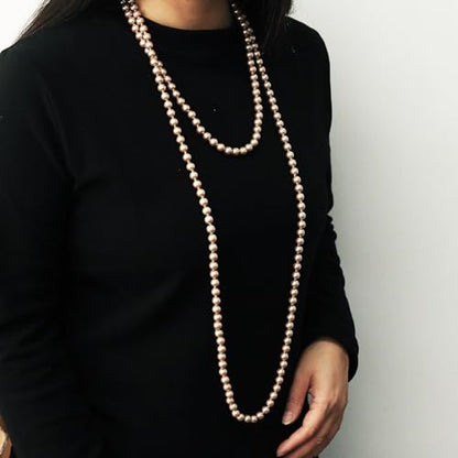 Pearl Necklaces for Women 60'' 70" Long Pearl Necklace 15.75'' Pearl Choker Necklace Chunky Bead Layered Faux Pearl Dangle Wedding Bridal 1920s Gatsby Christmas Costume Jewelry Gifts - color: Champagne-70”