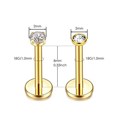 Flat Back Earrings Tragus Lip Nose Ring Studs Body Piercing Jewelry | 316L Stainless Steel 20G 18G Labret Monroe Cartilage Conch Helix - color: 8mm 18G 16Pcs