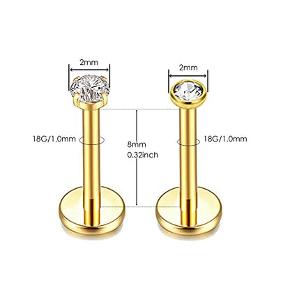 Flat Back Earrings Tragus Lip Nose Ring Studs Body Piercing Jewelry | 316L Stainless Steel 20G 18G Labret Monroe Cartilage Conch Helix - color: 8mm 18G 16Pcs