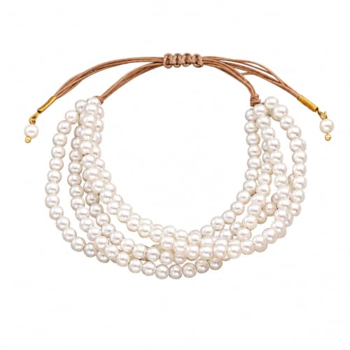 Layered Faux Pearl Bracelet, Adjustable Cord Beaded Bracelet for Women | Layered Faux Pearls; Adjustable Cord; Lightweight; Stackable Style; Everyday Fashion Bracelet