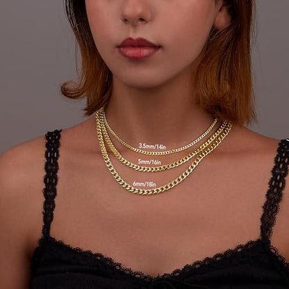 WomenGifts Cuban Link Chain Necklace for Women, Waterproof 14k Gold Silver Plated Chain Choker, Non Tarnish Stainless Steel Jewelry, 3.5/5/6/8/11mm,14/16/18 Inch Thin&Chunky&Thick - color: Gold, style: 3.5MM-14"