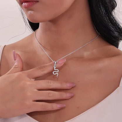 Snake Necklace Dainty Pendant With Cubic Zirconia, Layered Choker, Punk Animal Jewelry, Cool Wedding High Jewelry Party for Women Teen Friends - color: Silver