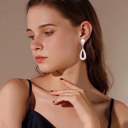 MUYAN Gold Clip On Drop Earrings for Women Non Piercing Dangle Earrings Fashion Jewelry - color: A Clip Silver