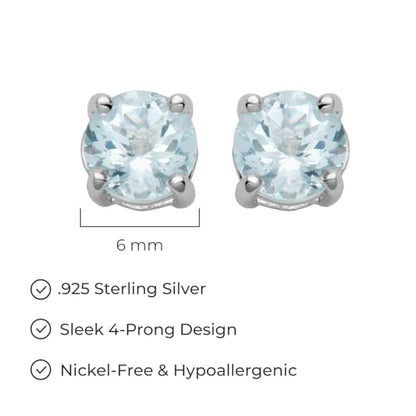 Amazon Essentials Sterling Silver Round Birthstone Stud Earrings - color: Blue Aquamarine, March
