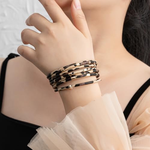 Rantanto Leather Wrap Bracelets For Women Gold Twist Lock Buckle Wrist Cuff | PU leather,Skin-friendly,Boho Stackable Wristband,Fashion Daily Jewelry,Trend Casual Party Bangle,Fit For Birthday, Holiday - color: Leopard Multi