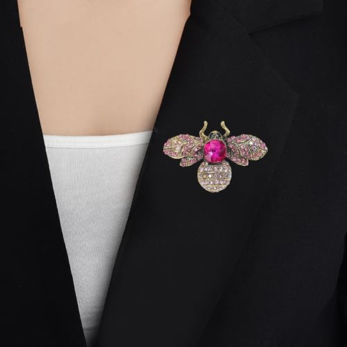 Honey Bee Brooch Lapel Pin for Women Men, Crystal Insect Brooch with Faux Pearl, Vintage Gold Plated Bee Pin for Suit Hat Bag, Birthday Dating Party Anniversary