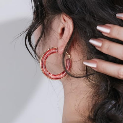 Chunky Gold Resin Hoop Earrings Leverback Statement Huggie Hoops Dangle Drop Dressy Earring Prom Festival Vacation Jewelry for Women - color: Burgundy, size: Hoop