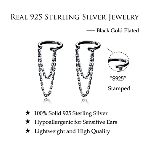 Reffeer Solid 925 Sterling Silver Minimalist Cuff Earrings Chain for Women Cartilage Wrap Earrings Helix Cuffs - color: C-Black Gold