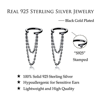 Reffeer Solid 925 Sterling Silver Minimalist Cuff Earrings Chain for Women Cartilage Wrap Earrings Helix Cuffs - color: C-Black Gold