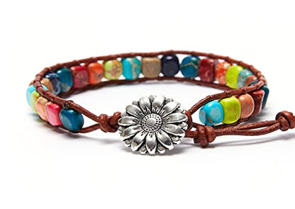 7 Chakra Bracelet Bohemian Handmade Leather Wrap Healing Protection Natural Stone Yoga Beaded Bracelets Boho Friendship Jewelry - color: Chakra #2