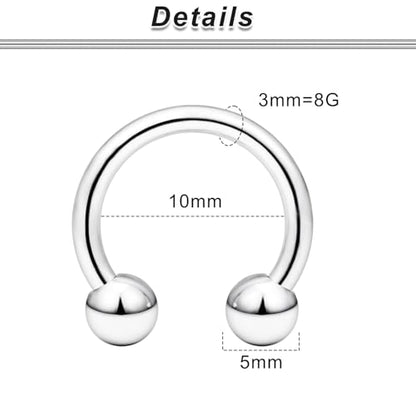 00G 0G 2G 4G 6G 8G 10G 12G 14G 16G Septum Rings Silver Black Surgical Steel Heavy Gauges Earrings Stretching kit Eyebrow Lip Septm Nose Rings Helix Tragus Daith Rook Earrings Hoops 10mm-19mm - color: Silver, size: 8G(3.0mm)-Inner Dia:10mm
