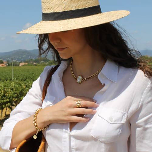 18k Gold Plated Chain Link Necklace for Women, Baroque Pearl/Compass Pendant Necklace - color: Pearl Choker