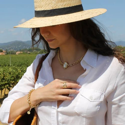 18k Gold Plated Chain Link Necklace for Women, Baroque Pearl/Compass Pendant Necklace - color: Pearl Choker
