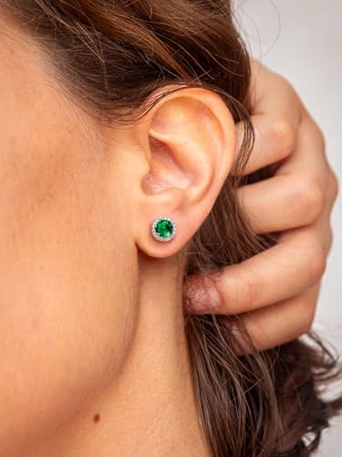 Suplight 925 Sterling Silver Birthstone Stud Earrings for Women, Round/Heart/Teardrop/Square Crystal Diamond Earrings for Women, Dainty Birthday Gifts Jewelry - color: style a-05. round-May(Created Emerald)