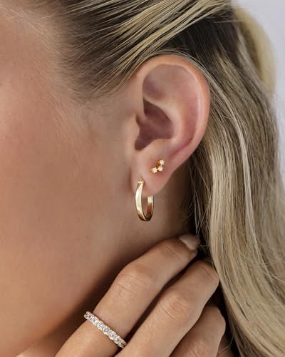 PAVOI 14K Gold Plated 925 Sterling Silver Posts Mini Stud Flat Back Earrings for Women | Helix Cartilage Piercing Jewelry | Dainty Pearl Star Cluster Cubic Zirconia Lotus Climber Screw Backs - style: CZ Cluster