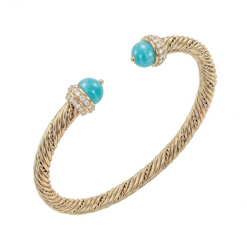 Fettero Gold Cuff Bangle Bracelets for Women - Adjustable Open Cuff Bangles 14K Gold Plated Charm Twisted Cable Bangle Bracelet for Mom Dainty Jewelry Gift - color: Teal