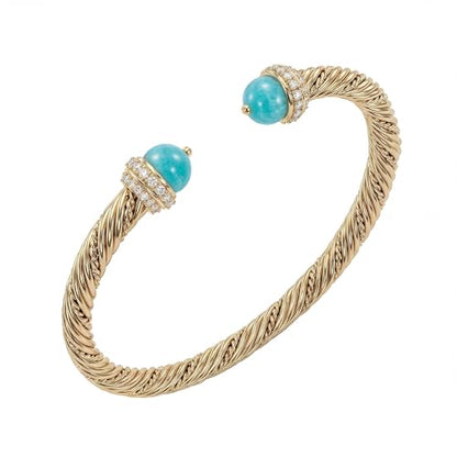 Fettero Gold Cuff Bangle Bracelets for Women - Adjustable Open Cuff Bangles 14K Gold Plated Charm Twisted Cable Bangle Bracelet for Mom Dainty Jewelry Gift - color: Teal