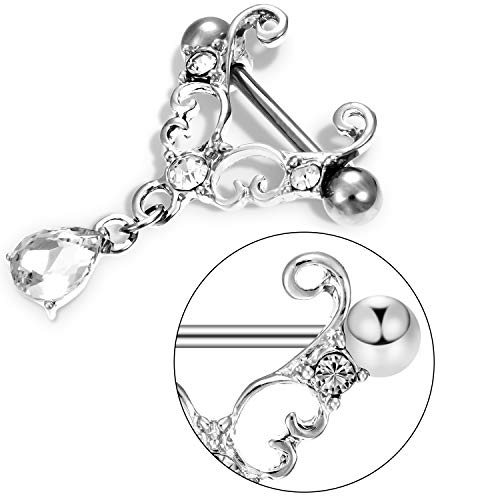 Hicarer 12 Pieces Fake Breast Ring Stainless Steel Dangle Include 8pcs Non-Piercing Breast Rings and 4pcs Faux Piercing Breast Rings for Women Piercing Jewelry