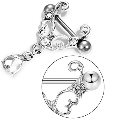 Hicarer 12 Pieces Fake Breast Ring Stainless Steel Dangle Include 8pcs Non-Piercing Breast Rings and 4pcs Faux Piercing Breast Rings for Women Piercing Jewelry