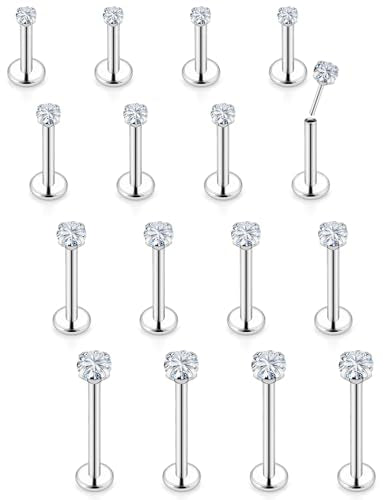 20G 18G 16G Threadless Flat Back Earrings Nose Stud 316L Surgical Steel Medusa Labret Monroe Lip Ring Tragus Forward Helix Conch Cartilage Lobe Earrings Stud Piercing Jewelry For Women Men - size: 16G-6MM 7MM 8MM 10MM Length