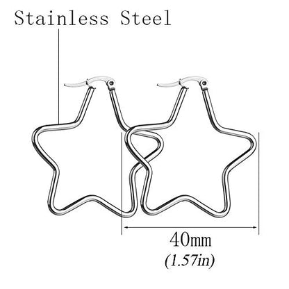 Square Star Hoop Earrings for Women Stainless Steel 40mm diameter - style: Star