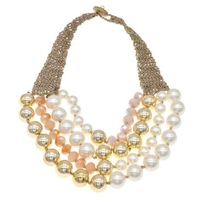 utop JNF Hand made Pearl Statement Necklace for Women Rhinestone Multilayer Crystal Necklaces Chunky Pearl Necklace Large Pearl Necklace and Earrings Set for Mother Mom's gift - color: color pearl necklace