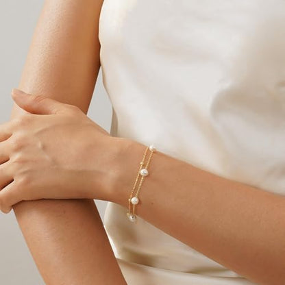Pearl Bracelets for Women Dainty Gold Pearl Stretch Stackable Bracelet Bridesmaid Wedding Jewelry Gifts Prom Wedding Guest Dress - color: D:Gold Pearl Bracelet