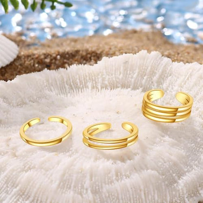 Toe Rings for Women,Gold Plated Stylish Adjustable Toe Band Rings, Summer Beach Foot Jewelry - Perfect for Vacation, Daily Wear - style: 3 Pcs