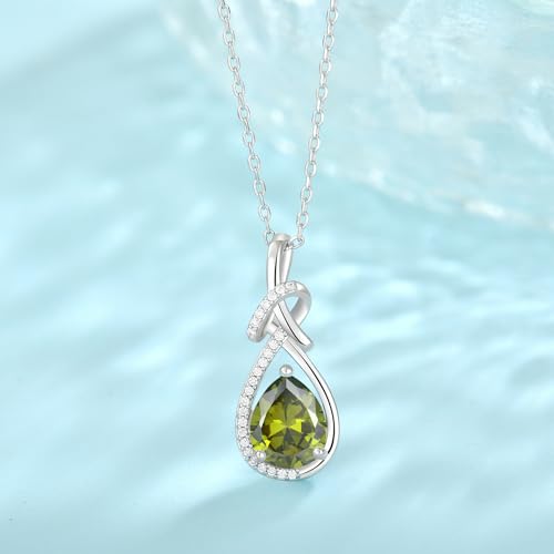 Infinity Teardrop Necklace Silver Tone Pendant Birthstone Jewelry for Women - color: Olive Green