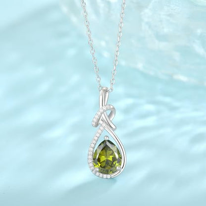 Infinity Teardrop Necklace Silver Tone Pendant Birthstone Jewelry for Women - color: Olive Green