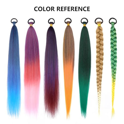 2 Pc Braid Ponytail Extension with Hair Tie Green Gradient Braid Extensions | LyoRuSi 26 Inch Long Braided Extensions, Straight Sleek Wrap Around Braid Hair Extensions Ponytail (Dark green/green) - color: Green gradient#（Dark green/green）, size: 26 Inch（P