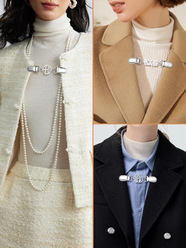 Custom4U Personalized Sweater Clips for Cardigans, Custom Name Initials Cinch Clip, Stainless Steel Dress Clips Back Cinch Shirt Clips for Women Clothing, Shawl Dress Shirts Cincher Small Brooch Jewelry Gifts - color: Steel Color-Round