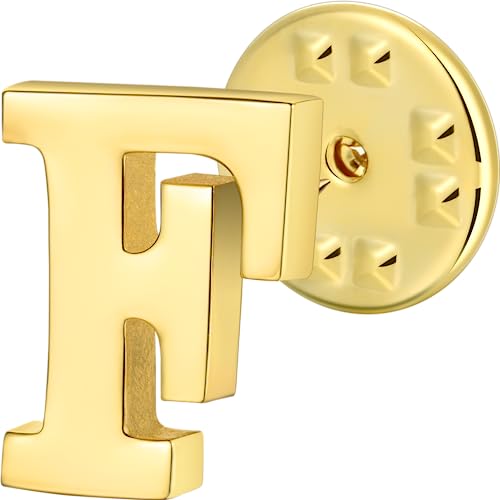 Initial Lapel Pin for Men Women, Brooch Pins for Men Suits, Metal Button Pins in 18K Gold and Silver Tone. - color: Gold-F