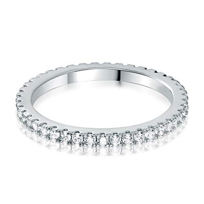 MDFUN 14K Gold Plated Full Eternity Band Ring for Women Round Cut Cubic Zirconia Stackable Wedding Band Anniversary Promise Ring - color: white gold plated, size: 10