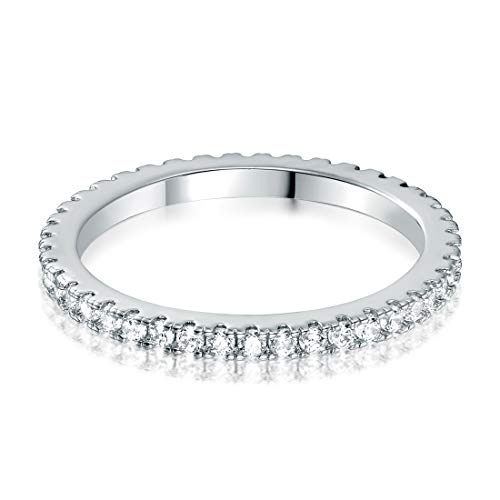MDFUN 14K Gold Plated Full Eternity Band Ring for Women Round Cut Cubic Zirconia Stackable Wedding Band Anniversary Promise Ring - color: white gold plated, size: 7