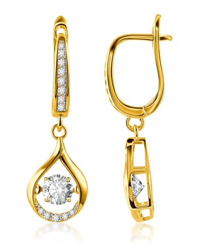 1ct Moissanite Earrings for Women, D Color VVS1 Brilliant Round Cut Teardrop Dangle Earrings, 18K White Gold Plated Click-Top Hoop Drop Earrings, Glow of Firefly Jewelry Gift for Anniversary Wedding - color: Golden