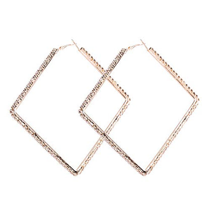Wekicici Large Rhinestone Hypoallergenic Hoop Earrings Exaggerate Big Crystal DiamondHoop Earrings Earrings for Women Fashion Wedding Accessories(Gold) - color: gold