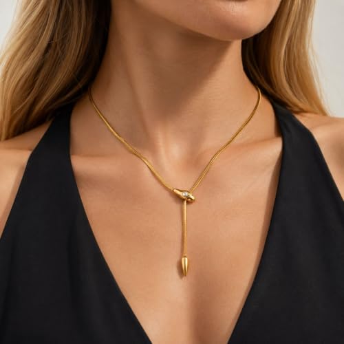 Roe Dolph Snake Chain Lariat Necklace for Women Gift Fashion Accessory Adjustable Y Necklace Sliding Bead Drop Pendant Gold Tone Silver Tone - color: A3：gold