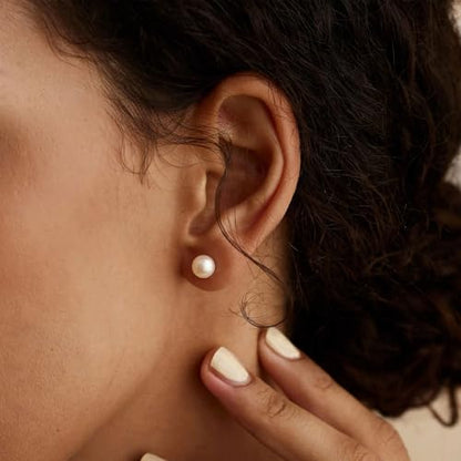 WFYOU Pearl Earrings for Women 925 Sterling Silver Stud Earring | 14K Gold Plated Hypoallergenic Stud Earrings, White Diamond Dainty Bridal Earring, Trendy Jewelry, Wedding Party Gifts - color: Gold A, size: 9mm