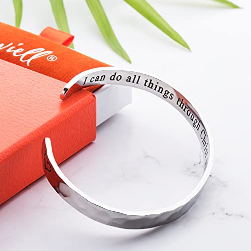 Bracelet - Gifts for Women – Inspirational, Friendships, Love, Mom, Daughters, Sisters, Christian, Graduations, Memorials & Wedding Gifts – 100+ Phrases – Stainless Steel, Gift Ready - color: CHRISTIAN GIFT - I can do all things through Christ who strengt