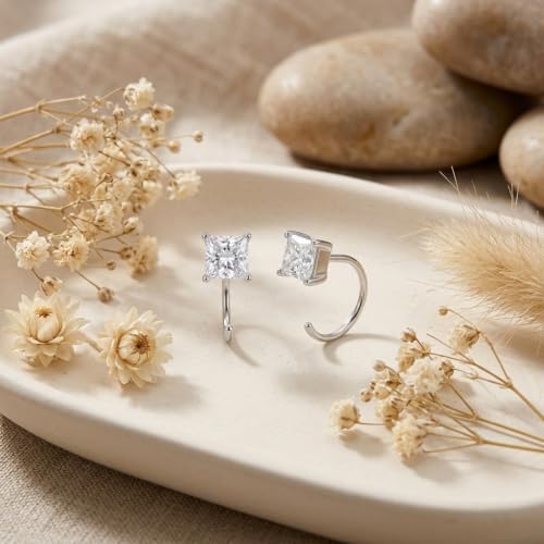 925 Sterling Silver Moissanite Huggie Half Hoop Earrings for Women - style: style 11