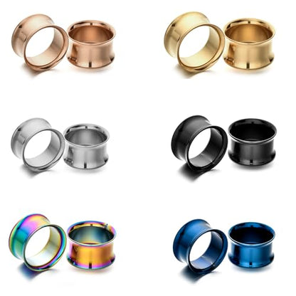 B BodyPJ Sparkles 6Pairs-Mix Color Surgical Steel Piercing Hollow Tunnel Ear Plugs Expander Gauges - size: 14mm