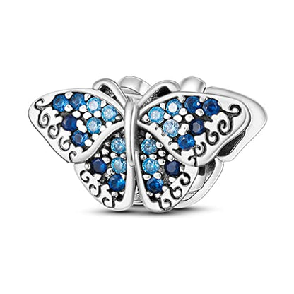 925 Sterling Silver Charm for Bracelet Necklace Women Dangle Pendant Beads | Love Faith Mom Ocean travel Butterfly Party Charm Beads Pendants DIY Jewelry Gift - color: Pave Butterfly Charm